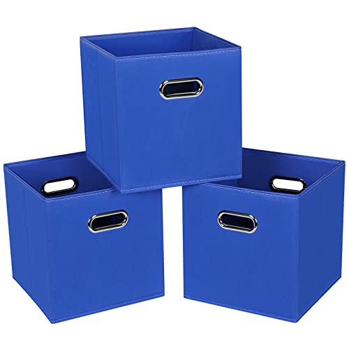 Fabric Cloth Storage Bins,Fabric Cube Bins Organizer with Dual Handles Foldable Cube Storage Baskets for Home Bedroom Storage,Set of 3,(Dark Blue) - color: Dark Blue, size: 3 Pack
