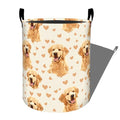 Cute Golden Retrievers with Hearts Laundry Basket with Handles, 19.7"x15.7" Clothes Foldable Laundry Hamper Organizer for Dorm Nursery Bedroom Bathroom Decor, Toy Storage Bin for Kids - style: Golden Retriever12