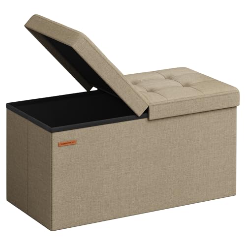 SONGMICS Mazie Collection - 30 Inches Storage Ottoman, Foldable Storage Bench with Flipping Lid, 660 lb Load Capacity, for Entryway, Living Room, Bedroom, Camel Brown ULSF046K01 - color: Camel Brown, size: 15"D x 30"W x 15"H