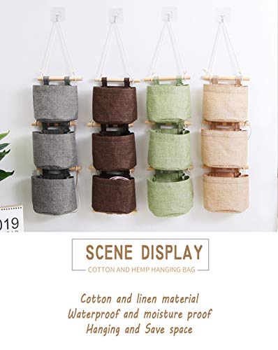 1 Pack Mini Cotton Linen Fabric Closet Detachable Foldable Washable Hanging Storage Bag with 3 Pockets Over the Wall Door Organizer for Room Bathroom by AARainbow (Khaki) - color: Khaki