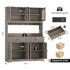 HIFIT 71" LED Kitchen Pantry Cabinet with Power Outlet, Large Kitchen Hutch Storage Cabinet with Arched Door, Shelves, 2 Drawer, Tall Farmhouse Coffee Bar w/Hutch for Home Dining Living Room, Ash Grey - color: Ash Grey
