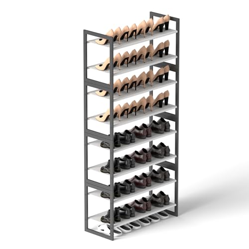 8-Tier Tall Shoe Rack, Stackable Zero-Wobble Metal Frame with Screw-Fastened Joints, 11.8" Deep Heel-Friendly Non-Woven Shelves, Space-Saving Shoe Tower for Closet Entryway Bedroom - size: 8-Tier