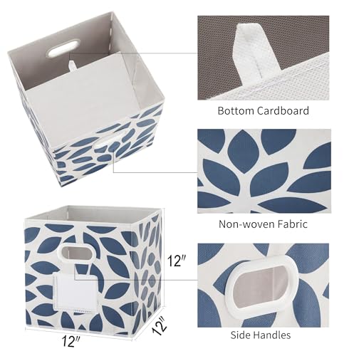 MAX Houser Fabric Storage Bins Cubes Baskets Containers with Dual Plastic Handles for Home Closet Bedroom Drawers Organizers, Flodable, Blue, Set of 4 - color: 26 azure