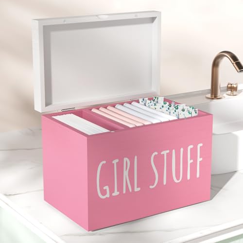 Tampon Holder for Bathroom with Hinged Lid, Feminine Product Organizer, Bathroom Period Products, Toilet Organizer, Bathroom Accessories Box for Girl Stuff (Pink) - color: Pink