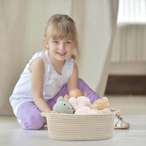 XUANGUO Woven Cotton Rope Storage Basket with Handles for Organizing Shelves Closet Small Cat Dog Pet Toy Baskets Box Bin Decorative Rectangle Baby Nursery Basket Gift Basket Empty oatmeal - color: Oatmeal