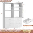 Besiost Closet System Set of 2, 4FT Closet Systems with 6 Wood Drawers, 48" Closet Organizer System with 2 Hanging Rods & 2 Shelves, Heavy Duty 48 Inch Walk-in Closet , White (48"L x 15" W x 80" H) - color: White, size: 4FT