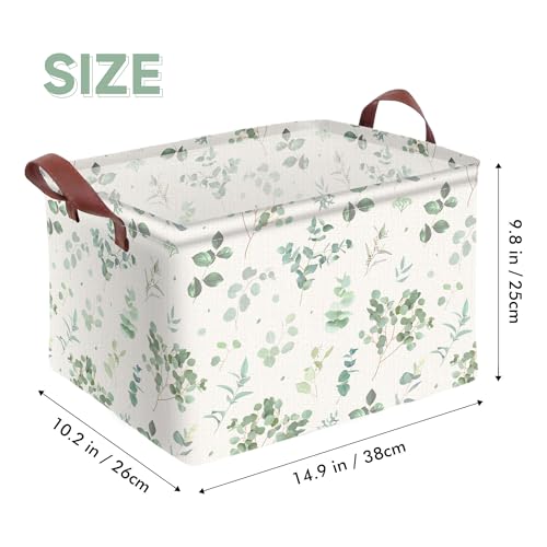 Sage Green Storage Basket Waterproof Canvas Toy Storage Bin Home Decor Collapsible Outdoor Basket with Leather Handles Sage Green Blanket Baskets For Closets,Bedrooms,Gifts Baskets - color: Sage Green