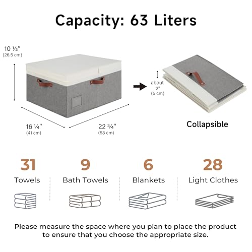 GRANNY SAYS Decorative Storage Boxes with Lids, Collapsible Large Closet Storage Bins with Label, Fabric Storage Bins for Clothes, White&Gray - color: Dark Gray&Ivory, size: Extra Large - 1 Pack