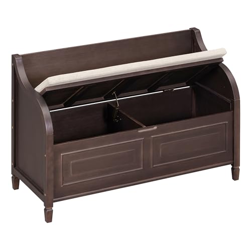 Knocbel Rustic Entry Storage Bench with Hidden Compartments and Removable Cushion, Wooden Entryway Hallway Foyer Shoe Bench Bedroom End of Bed Bench, 250lbs Weight Capacity (Espresso) - color: Espresso