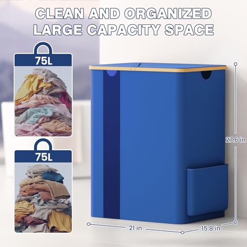 BlissTotes Laundry Basket with Lid, 150L Clothes Laundry Hamper with Handles and 2 Removable Laundry Bag, Breathable Design Hamper with Lid for Bedroom, Bathroom, Dorm, Laundry Room - Blue - color: Blue, size: 150L