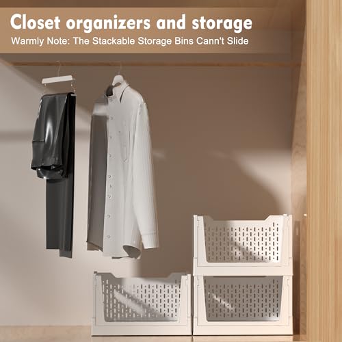 Stackable Plastic Storage Basket, 3 Pack Foldable Closet Organizers and Storage Bins with Wheels, Collapsible Drawer Shelf Storage Box Container for Office Bedroom Closet Wardrobe Kitchen Bathroom - color: White