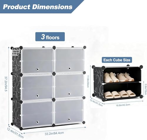 Simple Deluxe 6-Tier Shoe Rack Organizer with Doors, Stackable Shoe Storage Cabinet for Entryway Closet, Plastic Shoe Shelf with Metal Frame, Holds up to 24 Pairs for Bedroom Hallway, Black - color: Black