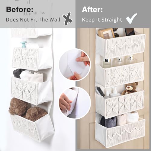 ANTIS'S HOME Nursery Over The Door Organizer Boho Decor Nursery Storage with 4 Large Woven Pockets, Macrame Nursery Organizers and Toys Storage, Behind Door for Bathroom, Bedroom - size: Beige-4 Pockets
