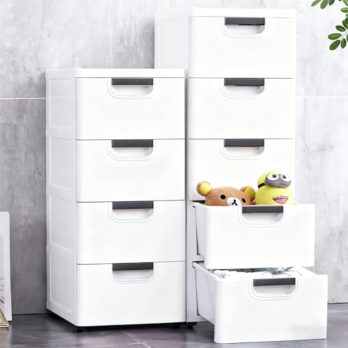 5 Drawers Stackable Storage Drawers Plastic Storage Drawers Collapsible Storage Bins Plastic Clothes Organizer Drawers Storage for Living Room,Bedroom,Office (White, 11.81" W) - color: White, size: 11.81" W
