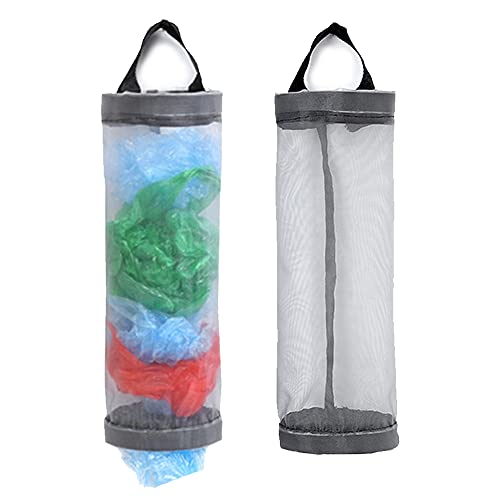 TOGETRUE Plastic Bag Holder, Mesh Grocery Bag Holder Hanging Storage Bag Dispenser (Grey 2 Packs) - color: Grey 2 Packs