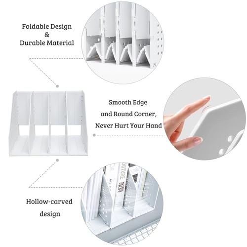SAYEEC Collapsible Magazine Holder Plastic Desktop 4 Compartment File Desk Magazine Organizer Vertical File Divider Sorter Storage Document Organizer for Office Home School Gray - color: Gray (4 Compartments)