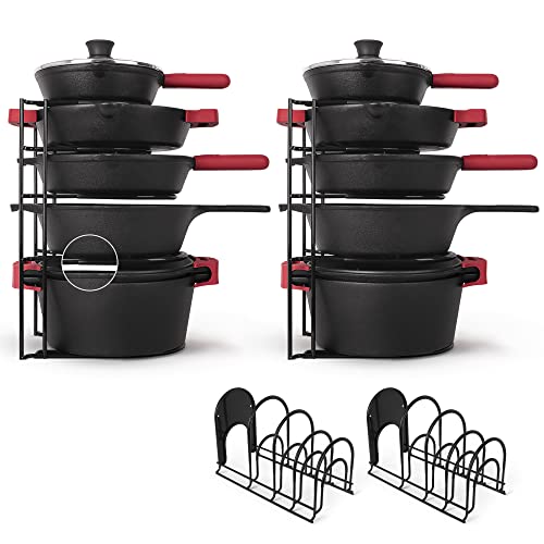 Pan Organizer - 2-PACK of Silicone-Coated Non-Slip 15" Heavy Duty Skillet Rack - Kitchen Counter/Cabinet Organization Storage - Holder for Cookie Sheet, Cutting Board, Cast Iron Cookware, Dish Stand - color: Black, size: 2-Pack - 15" Premium Silicone