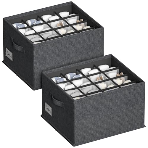 2 Pack Shoe Organizer for Closet, Fits 16-32 Pairs Fabric Shoe Storage Bins Large Shoe Box Storage Containers with Bottom Support for Shoes Space Saving Shoes Holder (Black, 19.7*15.7*11.8in) - color: Black, size: 19.7*15.7*11.8in