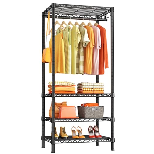 Ulif H4 Mini Portable Closet, 4 Tiers Freestanding Clothing Garment Rack for Small Space, Metal Clothes Wardrobe System for Bedroom, 23.6" W x 14" D x 76.4" H, Load 502 lbs, Black - color: Black, size: H4 Mini