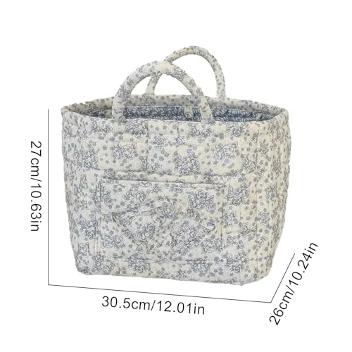 Quilted Fabric Basket Foldable Car Storage Boho Floral Laundry Basket Hamper for Nursery Bedroom & Living Room | Organize Clothes Toys - color: Blue Floral