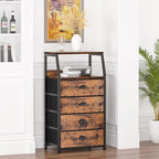 Furnulem Night Stand, Tall 4 Drawers Dresser for Bedroom, Hallway, Nursery, Closet Organizer, Nightstand Bedside Table Furniture, Vertical Storage Tower Fabric, Sturdy Steel Frame, Wood Top - color: Rustic Brown, style: 4 Drawers
