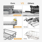 SNTD Dish Drying Rack - Extendable Dish Rack, Large Sink Drying Dish Drainer for Kitchen Counter, Stainless Steel Dish Strainer with Utensil Holder (Grey) - color: Gray