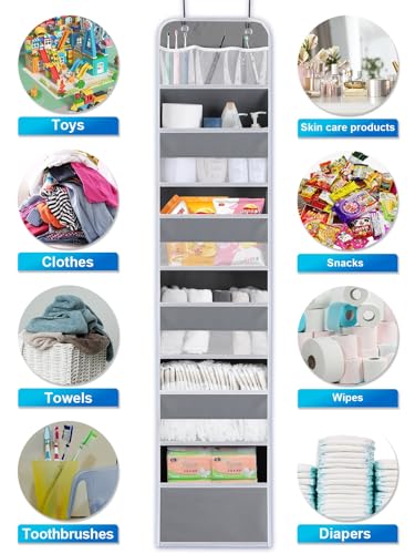Over Door Hanging Organizer - 5 Tier with 5 Spacious Pockets, 44 lb Load Behind Door Storage, Back of Door Hanging Holder Bag for Bedroom,Nursery,Bathroom,Dorm,Pantry, Closet - 1 Pack,Grey - color: Grey, size: 1 pack