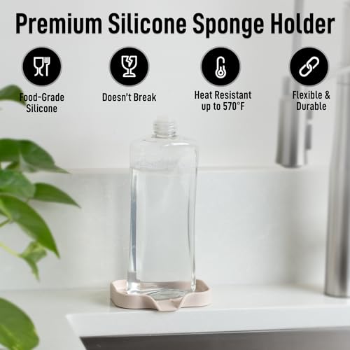 Zulay Kitchen Small Silicone Sponge Holder (4.9x3.3”) – Space-Saving Sink Organizer Tray for Sponge, Soap, Brush & More – Compact Non-Slip Dish for Kitchen & Bathroom (Ivory) - color: Ivory, size: Small (4.9x3.3)