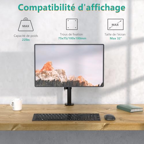 WALI Single Monitor Mount, Single Monitor Arm Desk Mount,Desk Monitors Stand, Holds Screen Up to 32inch, 22lbs, Adjustable Mount with C-CLAMP Designed for Home Office Application(M001), Black - size: Single, style: C-Clamp