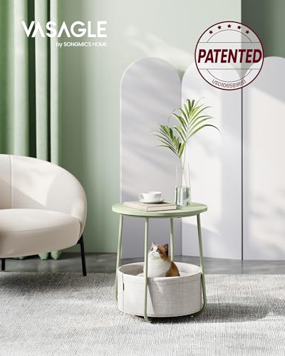 VASAGLE LILEA Collection - Small Round Side End Table, Modern Nightstand with Fabric Basket, Laurel Green and Cream White ULET223C69 - color: Laurel Green + Cream White, size: Round + 1 pack