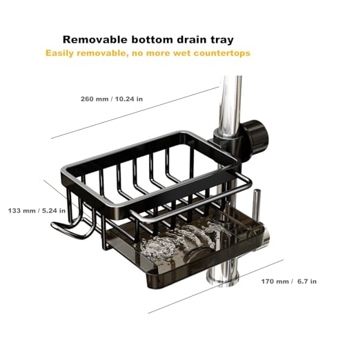 Sink Organizer Rack for Kitchen and Bathroom, 2025 New Stainless Steel Detachable Hanging Faucet Drain Rack with Drip Tray Faucet Sponge Holder for Bathroom, Scrubbers, Soap (Black, Left) - size: Left