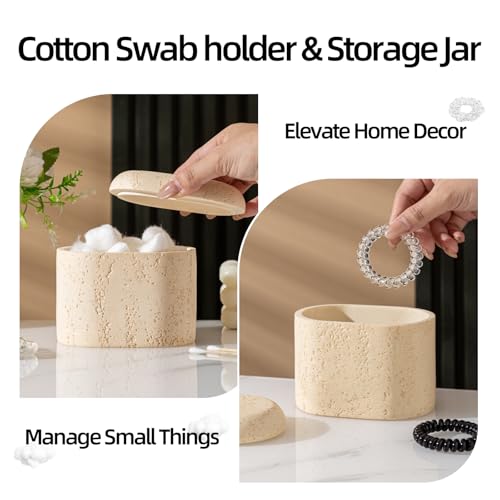 Bathroom Accessories Set, Travertine Stone-Look, 5 PCS Bathroom Accessory Set with 13.53 OZ Soap Dispenser, Toothbrush Holder, Tumbler, Vanity Tray, Cotton Swab Jars for Countertop (Yellow) - color: Yellow 5 Pcs