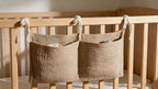 Bedside hanging bag for storing baby milk bottles and blankets - Baby diaper folding bed organizer bag - Brown - color: brown