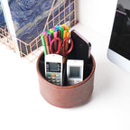 Hennaja Round Leather Art Supply Organizer,Remote Control Holder,360 Degree Spinning,Multi-Functional Pencil Holder,4 Compartments Desktop Stationary Organizer(1-Crazy Red) - color: 1-Crazy Red