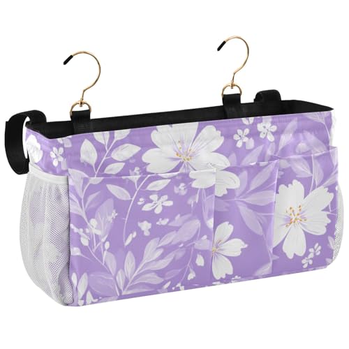 Bedside Caddy Metal Frame Hanging Organizer Bunk Bed Dorm Accessories Hook And Loop Storage Bag Large Pockets Bright Purple Flowers - color: Bright Purple Flowers