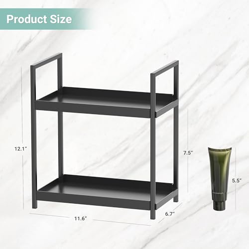 Bathroom Organizer Countertop, 2 Tier Counter Storage Shelf for Makeup Perfume Skincare Cosmetic Beauty Product, Small Vanity Countertop Tray Stand Rack Holder for Mens Bathroom Sink Dresser, Black - color: Black