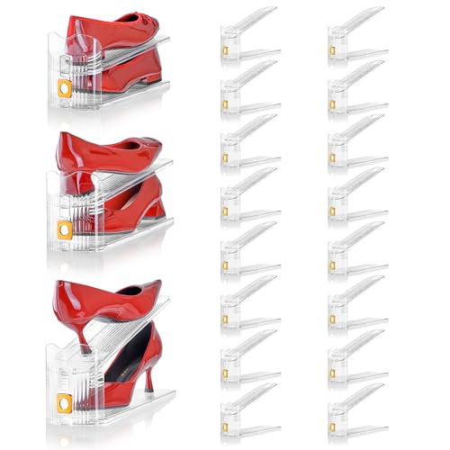 Shoe Slots Organizer for Closet, 16 Pack Shoe Stacker Organizer, Shoe Storage Space Savers 50%, 3 Levels Adjustable Shoe Racks for Closet Organization - color: Gold, size: 16 Pack