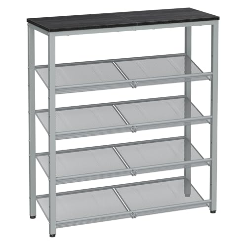VASAGLE Shoe Rack for Entryway, 5-Tier Shoe Rack Organizer with Storage Shelves and Spacious Top, Freestanding, Adjustable, Industrial, Charcoal Grey and Metallic Silver ULBS038E22 - color: Charcoal Grey + Metallic Silver, size: 5 Tiers (29.5"W)
