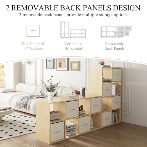 8 Cube Storage Organizer - Solid Wood Bookshelf with 4 Storage Bins, Cube Shelf with 2 Removable Back Panels, Vertical or Horizontal Bookcase, Open Book Shelf for Bedroom, Living Room, Office - size: 8 Cube Shelf