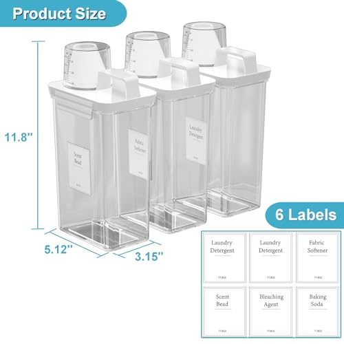 77.8OZ Laundry Detergent Dispenser Container, 3 Pack Liquid Laundry Dispenser, Plastic Detergent Dispenser for Laundry Room/Powder/Fabric Softener with 6 Labels, Clear - color: 3Pack 77.8OZ NO Tray