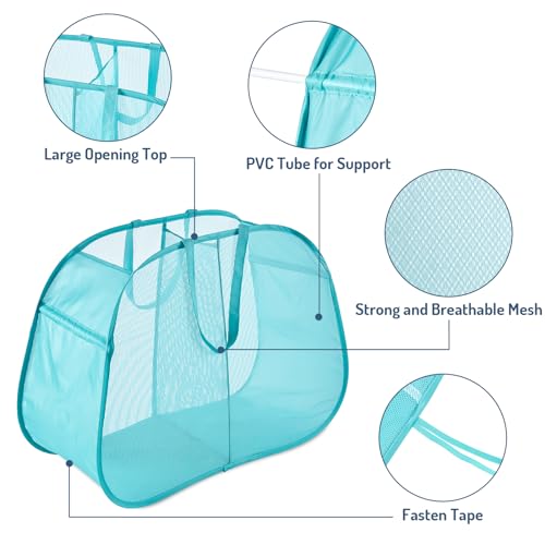 Seiritex Mesh Popup Laundry Hamper 2 Compartment, Collapsible Laundry Sorter Basket Foldable Hamper for Clothes, College Dorm, Travel (Turquoise Blue) - color: Turquoise 2-compartment
