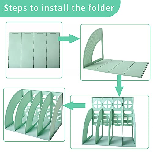 SAYEEC Magazine File Holder Folder Storage Desktop 4 Compartment Standing Hollow Green Files Bookshelf Organizer Box Office Racks Displays Holds Notebooks Documents for School Working Students - color: 4 Compartments - Green