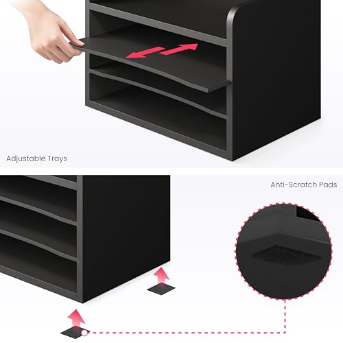 Ballucci File Organizer, 4-Tier Office Desk Organizer, Open Top Wood Paper Organizer for Classroom, Mail Sorter Paper Tray with Adjustable Storage Shelves, Black - color: Black, size: 4 Tier Open-Top