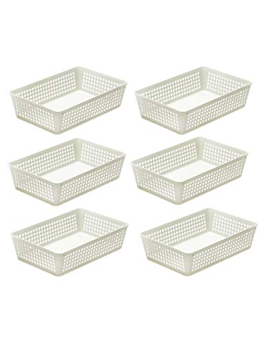 YBM HOME 6-Pack Plastic Storage Baskets Bins for Home Junk Drawer, Shelves, and Office Organization, Functional Trays/Containers Great for Kitchen Pantry, Cabinets, Bedrooms, and Bathrooms, White - color: White, size: 6