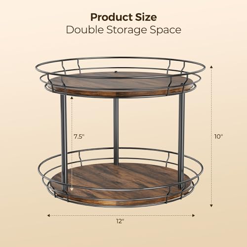 LAMU 12'' Lazy Susan Turntable Organizer, 2 Tier Round Rotating Spice Rack Organization for Kitchen Cabinet and Countertop, Wooden Lazy Susan for Table Top, Pantry, Bathroom, Vanity, Home Decor - size: 12in - 2Tier