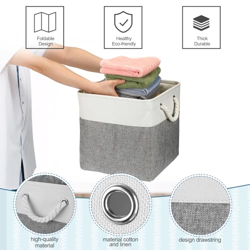 meekoo 8 Pack Collapsible Storage Bins Fabric Storage Bins Polyester Fabric Baskets with Handles Linen Closet Organizer for Shelf Home Closet Towels Toys(12 x 12 x 12 in,Gray White) - color: Gray White, size: 12 x 12 x 12 In