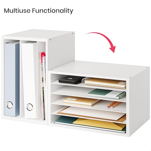 Ballucci 5 Tier Paper Organizer Letter Tray, Wood Desk File Organizer with Adjustable Shelves, Home Office School Letter/A4 Mail Sorter Magazine Holder - White - color: White, size: 5 Tier Standard