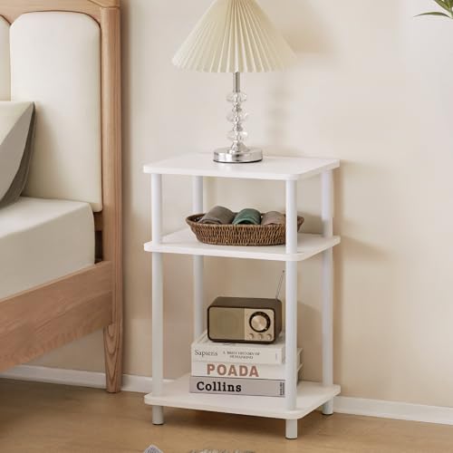 Apicizon 3 Tier End Table, Side Table with Storage Shelf, Small Wooden Table, Nightstand Bedside Table for Small Spaces, Bedroom, Living Room, Easy Assembly, White - color: White, size: 1 Set, style: 3 Tier