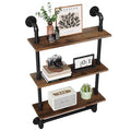 Merapi 24" Industrial Floating Shelves with Tower Bar, Pipe Shelves for Wall, 3 Tier Rustic Wood Wall Shelves for Home Décor, Bedroom, Living Room, Bathroom - style: 3 Tier with Tower Bar