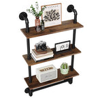 Merapi 24" Industrial Floating Shelves with Tower Bar, Pipe Shelves for Wall, 3 Tier Rustic Wood Wall Shelves for Home Décor, Bedroom, Living Room, Bathroom - style: 3 Tier with Tower Bar